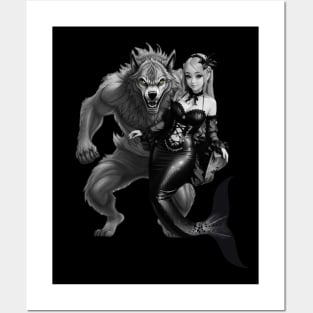 Black and White Mermaid and Werewolf Boyfriend Posters and Art